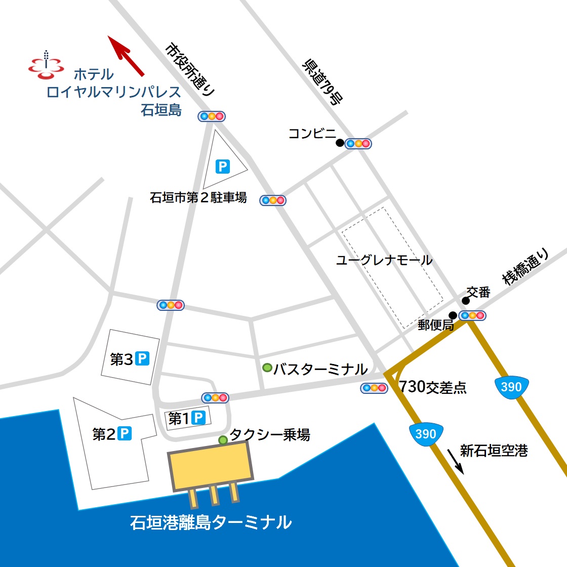 マリンパレス地図_ホテル⇔石垣港