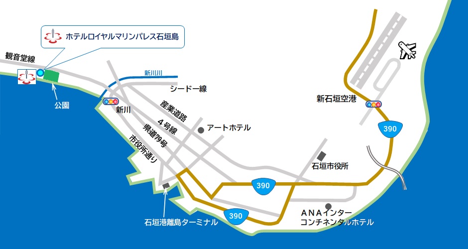 マリンパレス地図_ホテル⇔空港